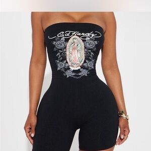 Ed Hardy Virgin Mary Ribbed Romper